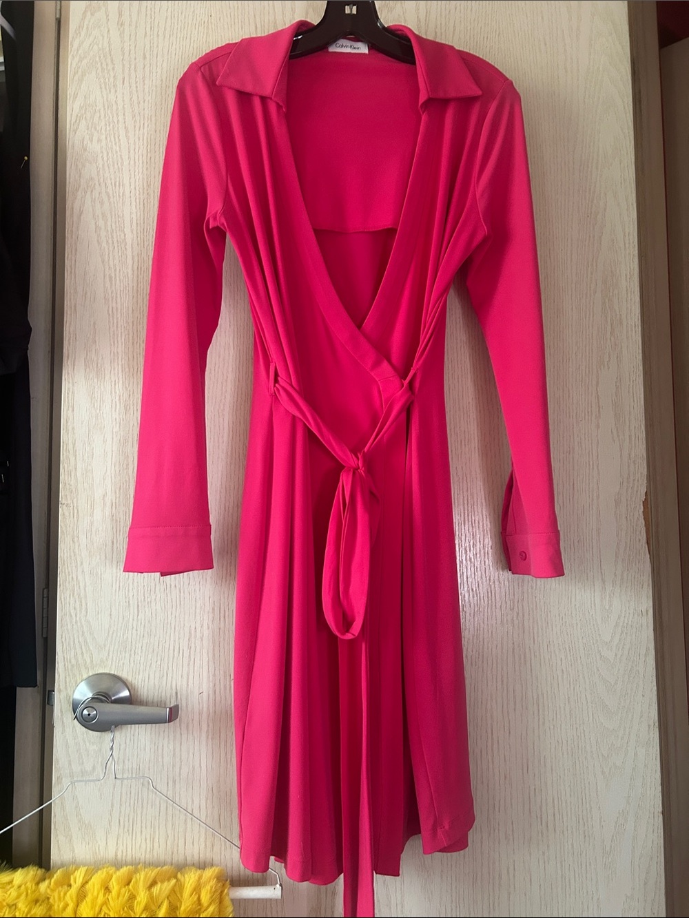 Calvin Klein Vibrant Pink Wrap Dress with Tie Waist